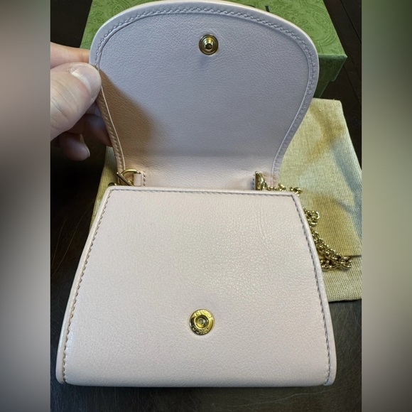 New Authentic Gucci Blondie GG Wallet On Chain Pink Crossbody Bag - Picture 9 of 15